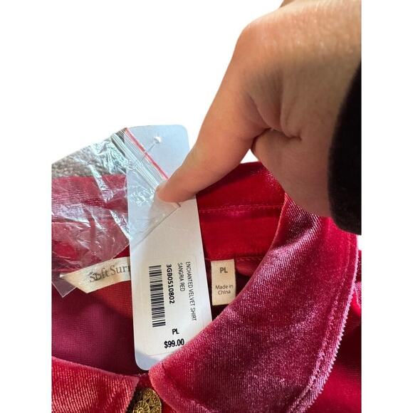 NWT Soft Surroundings Pink Velvet Button-up Blouse PL - Picture 9 of 11